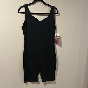 NWT Vintage Bodywear Womens Leotard Black Bodysuit Biker Shorts tank XL 90s